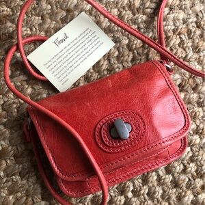 New: Fossil Mini Crossbody Distressed Leather Turn-lock Bag